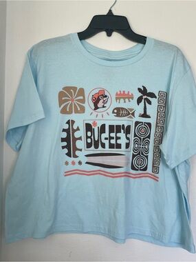 Buc-ee's Tiki Summer vacation Blue Boxy Crop Top Graphic Tee - 2XL